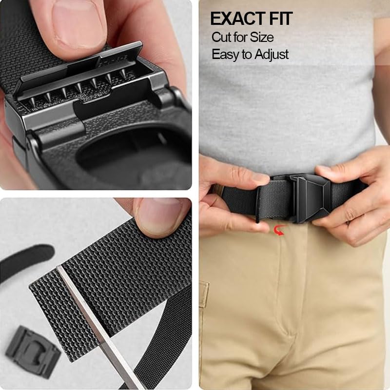 Tactical Belt for Men(1.5"W × 50"L), No Holes Adjustable Stretch Nylon Belts with Flap Buckle, Casual Belt for Working Hik...