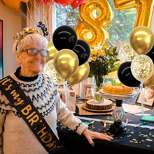 TONIFUL 4 Set Black Gold Balloon Centerpieces for Table,Balloon Stand Kit for Black Gold Party Decor 40th 50th 60th 70th B...