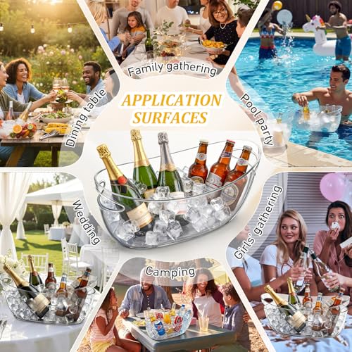 Yiyiring 4 Pcs Ice Buckets for Parties Large 5.5l Clear Beverage Tubs with Scoops, Tongs, Wine Opener, Vacuum Wine Stopper...