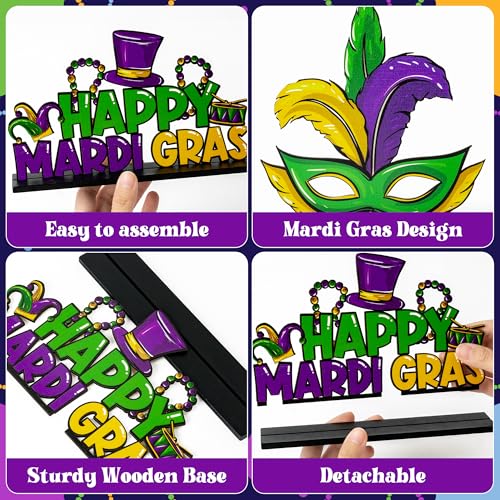Haooryx Mardi Gras Wooden Centerpieces Decorations - 5Pcs Mardi Gras Carnival Themed Wood Detachable Table Topper Let The ...