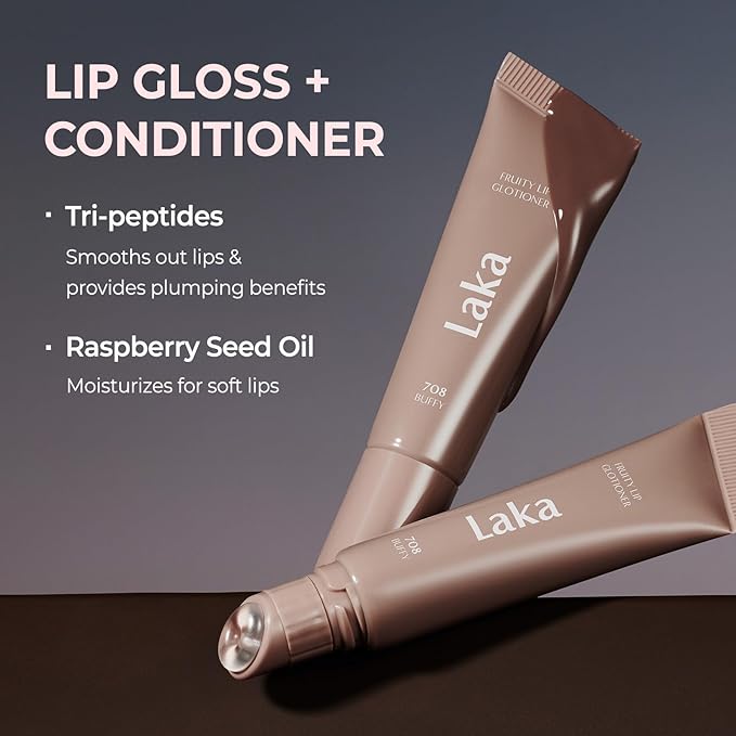 Laka Fruity Lip Glotioner, 10ml/0.33 fl.oz, Lip Gloss with High Shine Vivid Colors, Jelly tip for Hygienic & Easy Application, K-Beauty (#707 Tweed)