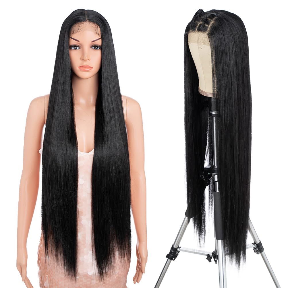 Style Icon 36    Super Long 13x4 Lace Wig Easy-360 Lace Frontal Wigs Free Part Lace Front Wigs with Baby Hair (36, 1B)