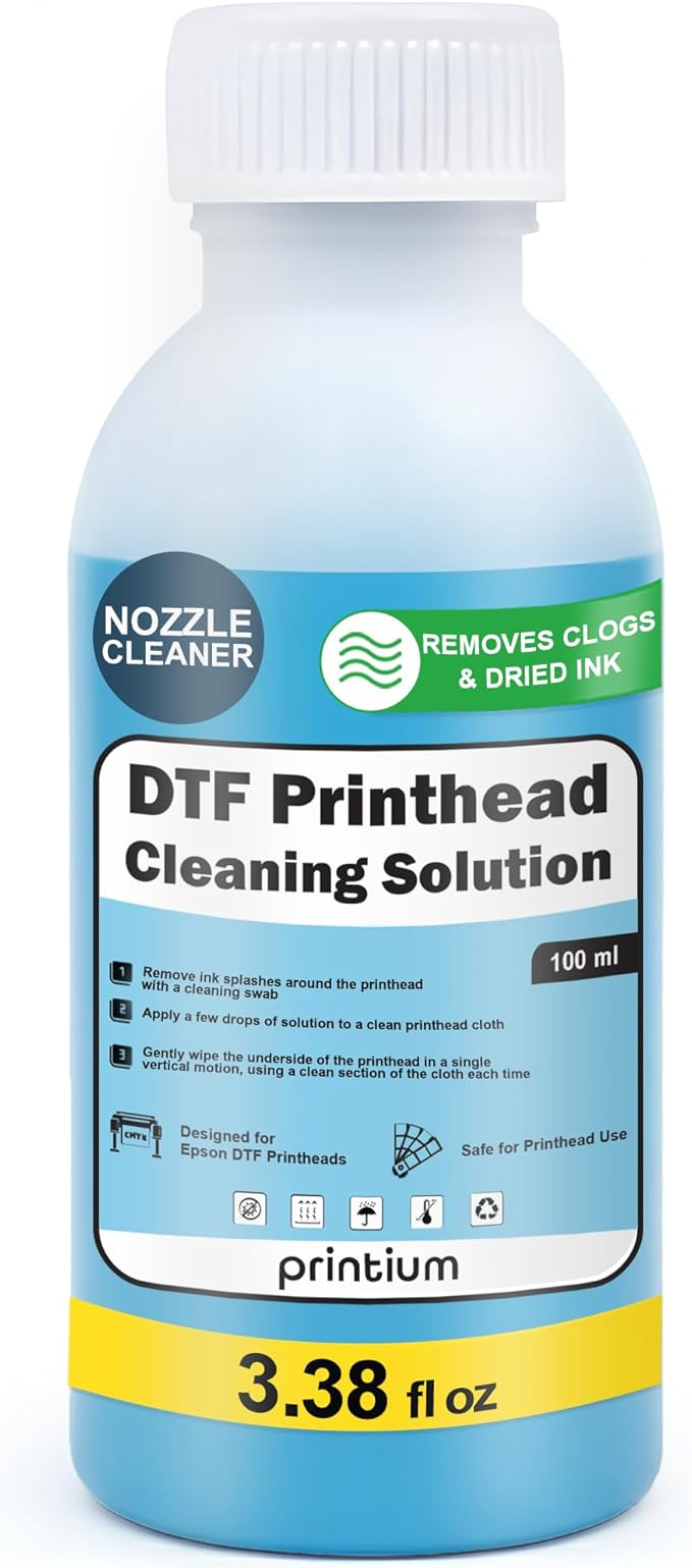 DTF Printhead Cleaning Solution 100ML (3.38 fl oz) – Nozzle Cleaner for All DTF Printheads Including I3200, XP600, L1800, ET8550, XP15000 – Removes Clogs & Dried Ink, Restores Smooth Flow