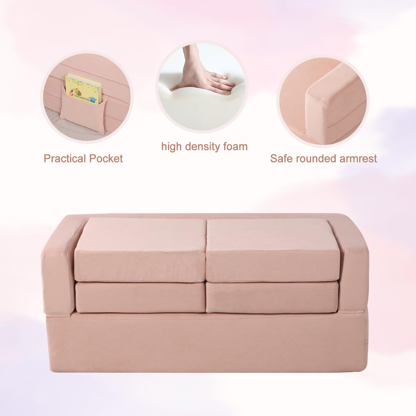 Getifun Modular Kids Sofa, Foam Toddler Couch, Convertible Plush Kids Play Couch (Pink)