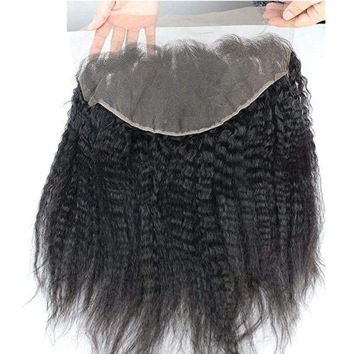 Dreambeauty 13×6" Transparent Full Lace Frontal Closure Kinky Straight Ear to Ear Free Part Unprocessed Brazilian Virgin Human Hair Extensions With Baby Hair Bleached Knots Natural Color (14 Inch)