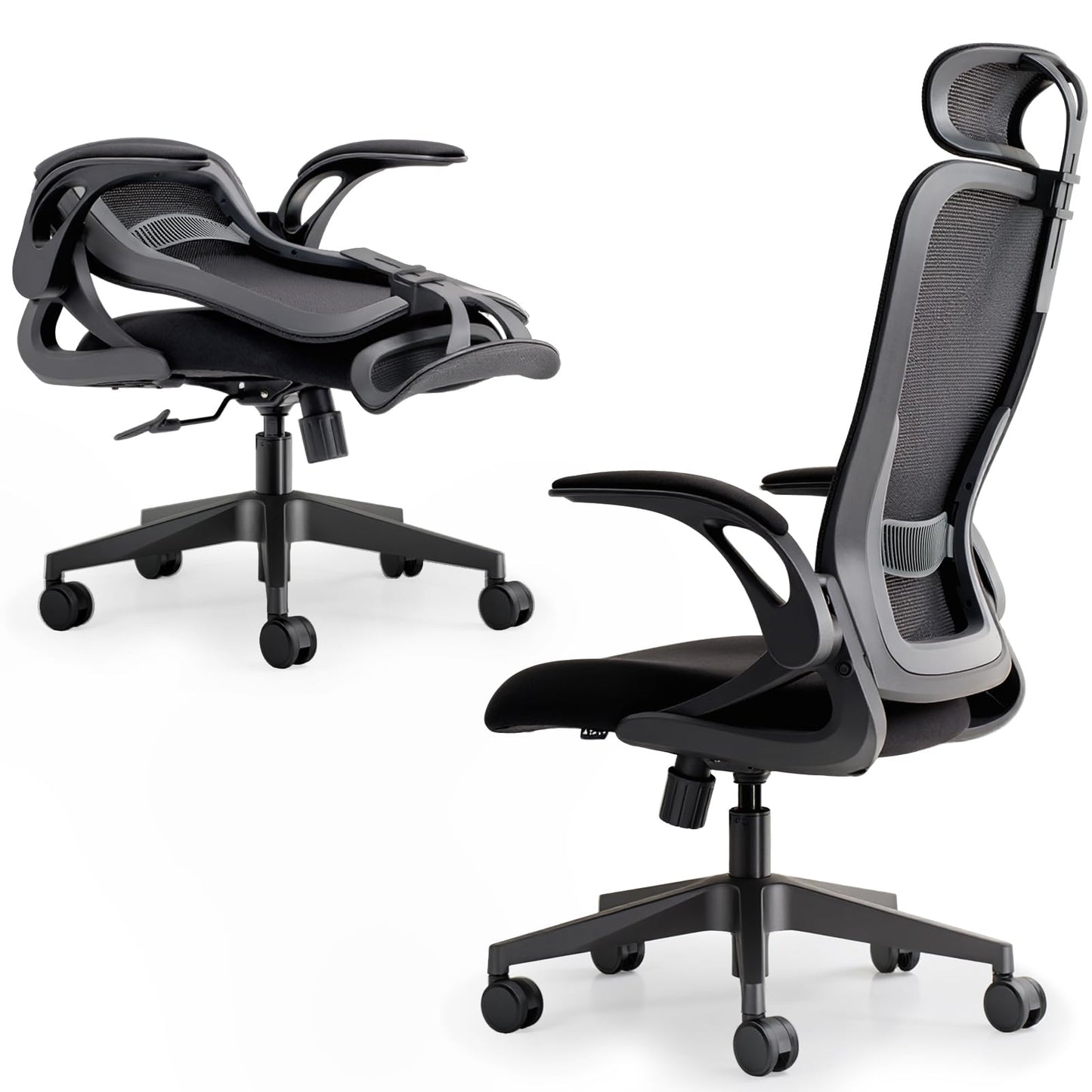 Tervo Model U | Folding Office Chair for Small Spaces | Gaming Chair for Adults & Kids | Ergonomic Mesh Computer Chair for Bedroom | Foldable Desk Chair for Home Work (Midnight Black Headrest)