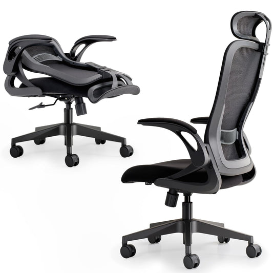Tervo Model U | Folding Office Chair for Small Spaces | Gaming Chair for Adults & Kids | Ergonomic Mesh Computer Chair for Bedroom | Foldable Desk Chair for Home Work (Midnight Black Headrest)