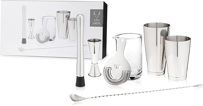Viski Bartender Kit for Mixed Drinks and Cold Brew Cocktails, Includes Boston Cocktail Shakers, Mixing Glass, Jigger, Mudd...
