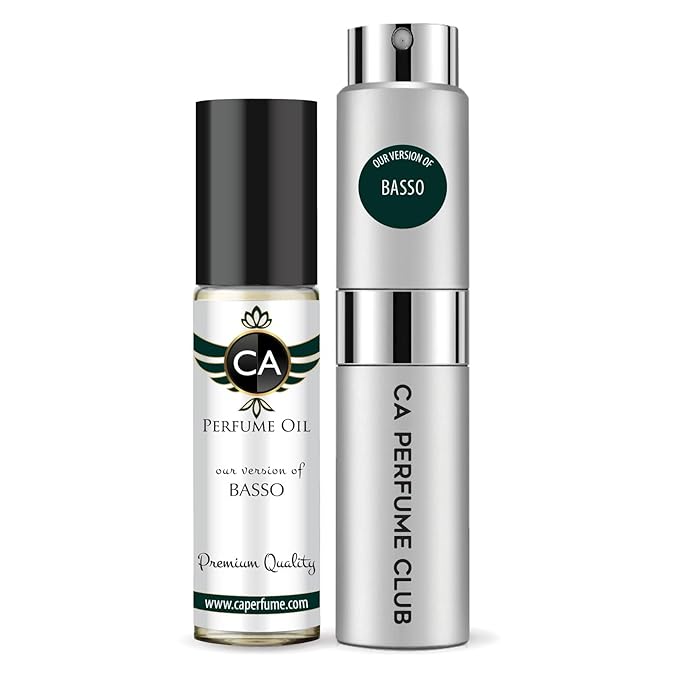 CA Perfume Duo Impression of Basso For Women And Men Perfume Layering Set Long Lasting Travel Size EDP + Body Oil Roll-On Bottle 0.27 Fl Oz+0.33 Fl Oz
