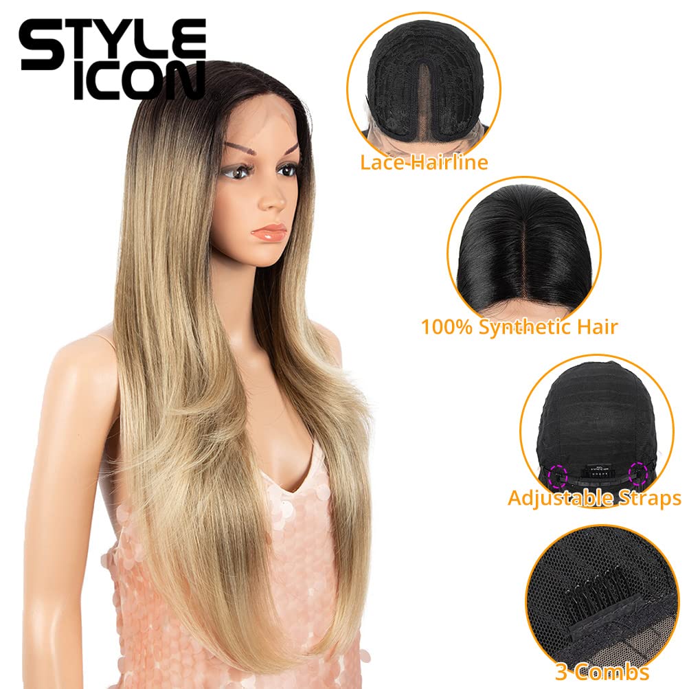 Style Icon 28 Lace Front Wigs Middle Part Lace Wig Long Straight Wig Synthetic Ombre BlondeWig(UPG Lace Wig, SOP22613)