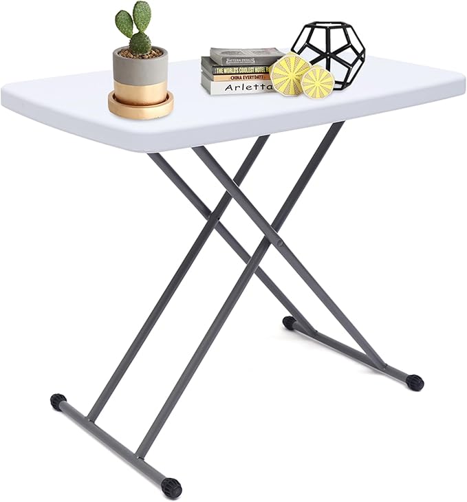 NAWESRVA Adjustable Folding Table – 30" x 20" Foldable Desk with 3 Height Settings (18", 25", 29"), Lightweight Small Tabl...