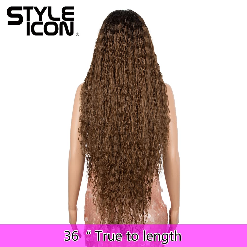 Style Icon 36 Easy-360 Lace Wigs 13x6 Free Part Lace Frontal Wigs Super Highlight Blonde Wig Long Curly Synthetic Wig (36 Inches