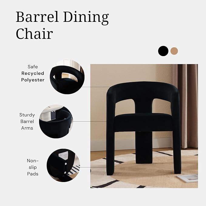 DAYALANE Barrel Dining Chairs Set of 6, Upholstered Accent Kitchen Chair with Arms Modern Recycled Polyester Armchair Comfy Velvet Side Chair for Living Room/Home Office/Reception, Black Velvet