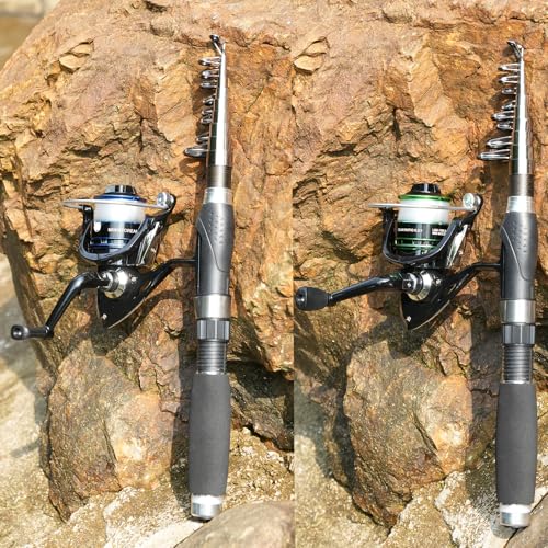 Fishing Pole Combo,2PCS 6.89ft Carbon Fiber Fishing Rods,Spinning Reels 170Pcs Worm Lure Kit Texas-Rigs-for-Bass Carrier B...