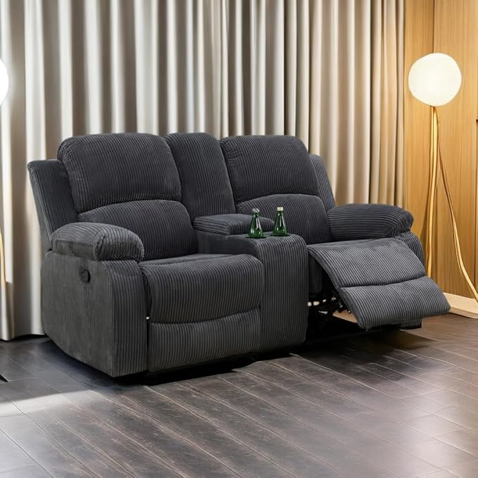 A Ainehome Living Room Furniture Set Grey Corduroy Recliner Sofa Set Loveseat Chair Furniture Sofa Set for Living Room/Small Space/Rv/House/Office/Theater Seating (A-Dark Grey Corduroy, Loveseat)
