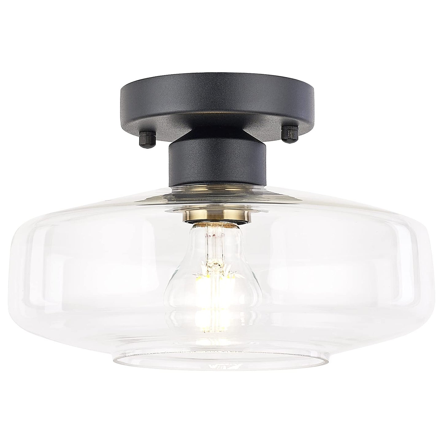 Ceiling Light Fixture with Clear Glass Shade,Matte Black Flush Mount Ceiling Light for Hallway, Entryway,Living Room, Bathroom,Closet