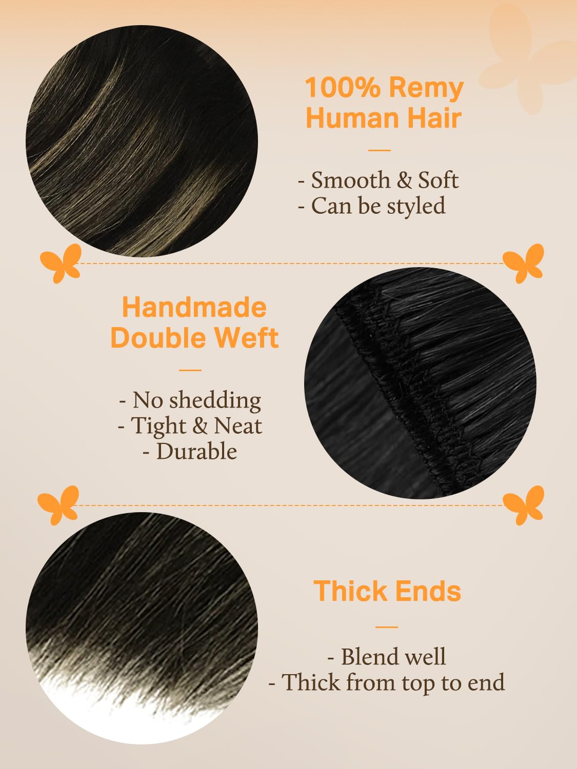 DOORES Sew in Hair Extensions 18 Inch 100g Balayage Natural Black to Light Blonde Human Hair Extensions Sew in Full Head Remy We