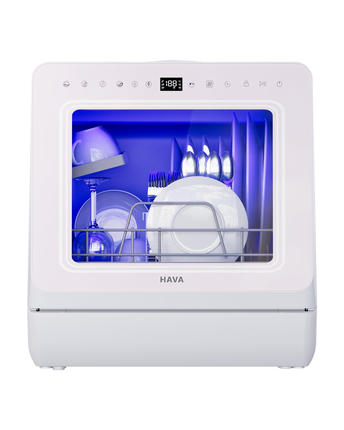 HAVA Countertop Dishwasher with Water Softener and Enhanced Energy Efficiency, Portable Dishwasher with 8 Wash Programs, Child Lock & Delayed Start Function, No Installation Needed - Misty Lilac