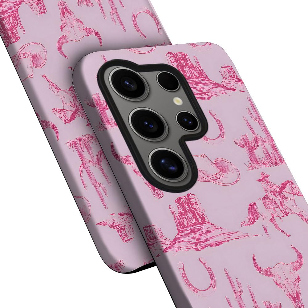 Tnxee Case For Samsung Galaxy S24 Ultra,Pink Hat Horse Western Cowboy Phone Case Drop Resistant Frosted 2 In 1 Solid Dual-Layer