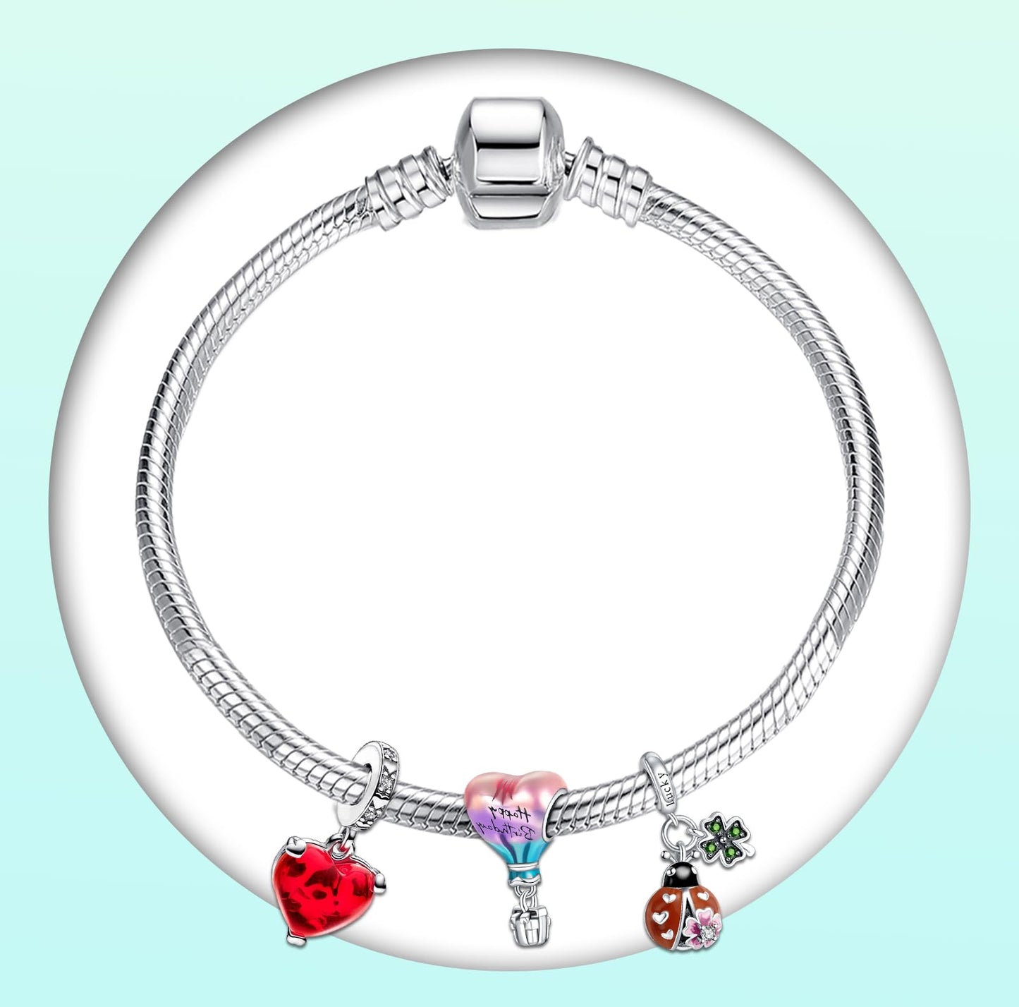 Annmors 925 Sterling Silver Charms fit Bracelets Necklaces Happy Birthday Air Balloon Ladybird Dangle Beads with 5A Cubic Zircon