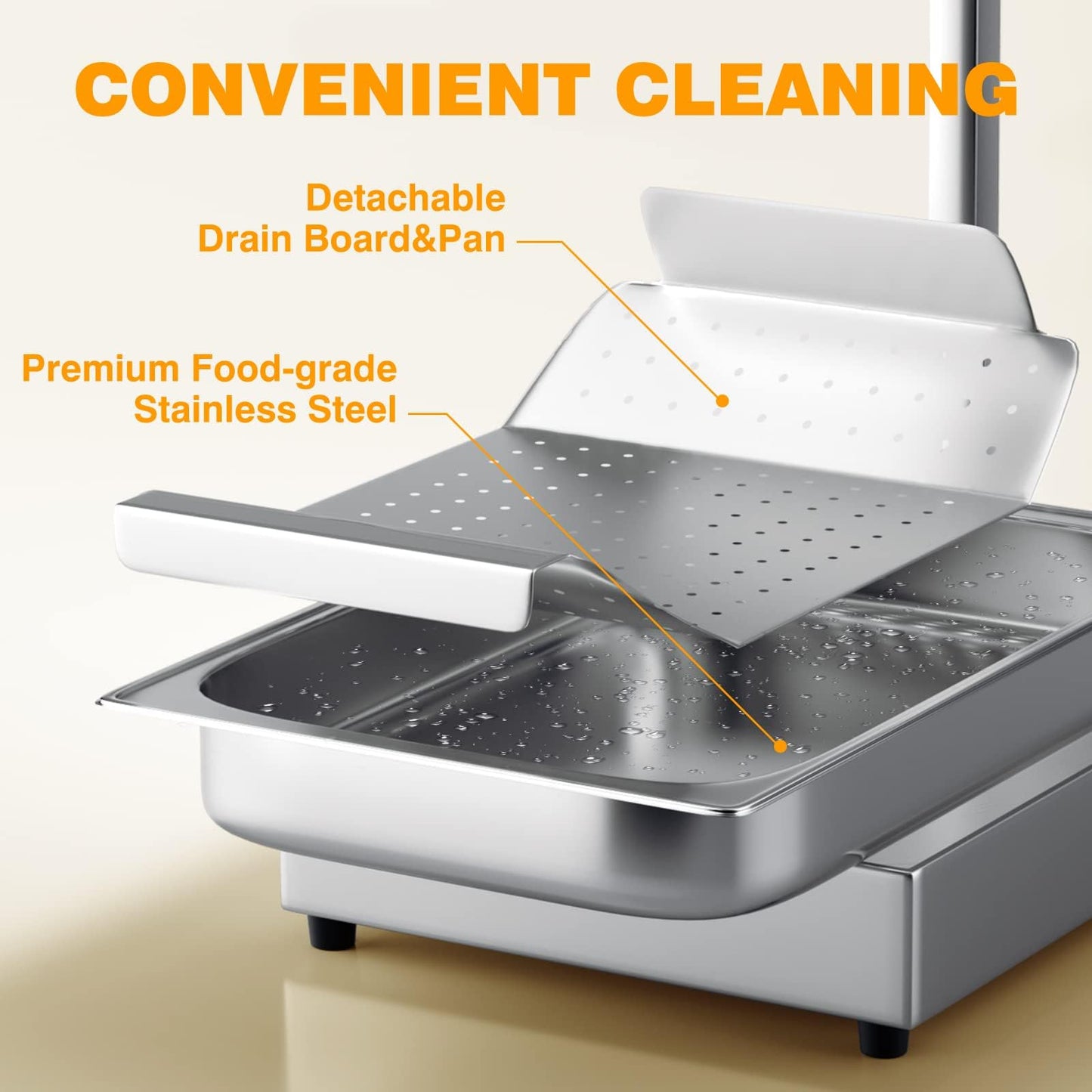 PYY Commercial French Fry Warmer - Food-Grade 304 Stainless Steel Countertop Free-Standing Heat Lamp, 450W with Removable Drip Pan, One-Button Operation for Chips Churros Fried Foods, Silver