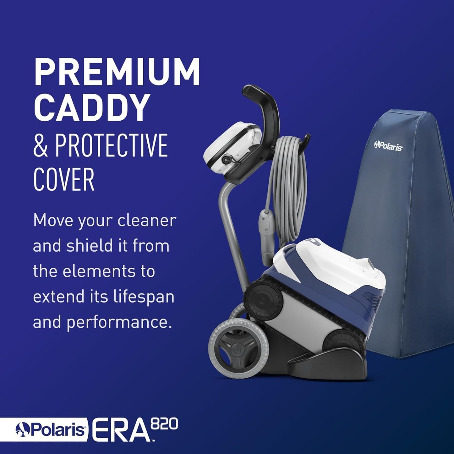 Polaris ERA 820 Robotic Pool Cleaner with Cyclonic Vacuum, Dual Brushes, 60ft Swivel Cable, Large Canister, Caddy & Cover – for In-Ground Pools