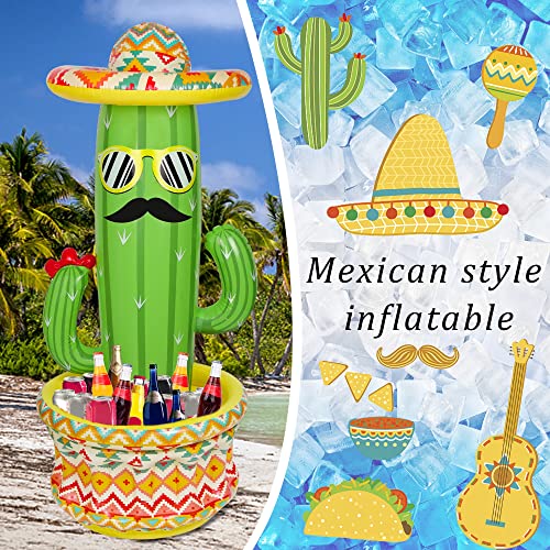 Triumpeek Inflatable Cactus Cooler, 55" Fiesta Cactus Ice Bucket Wearing Sombreros for Summer Swimming Pool Hawaiian Theme...