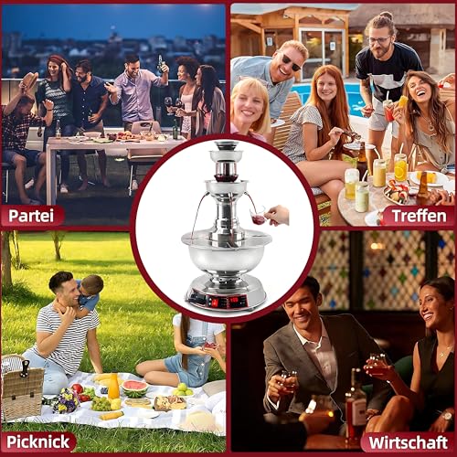 RoyceBee 3-Tier Cocktail Fountain Machine, Electric Party Fountain Drink Machine with 0-100° Temperature Adjustment and 3....