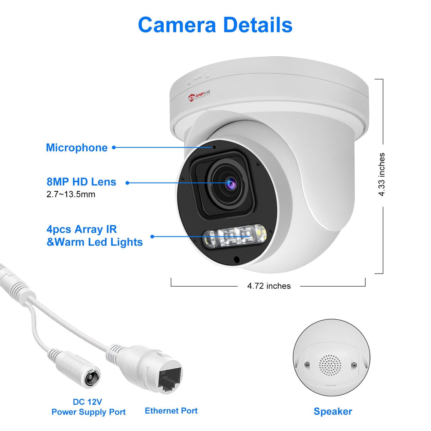 Anpviz 4K 8MP PoE PTZ Camera Outdoor, 5X Optical Zoom 2.7~13.5mm Lens, Pan 280° Tilt 90° IP Security Camera Human Vehicle Detection, Spotlight&Sound Alarm, 2 Way Talk, SD Card Slot, IP66 (U Series)
