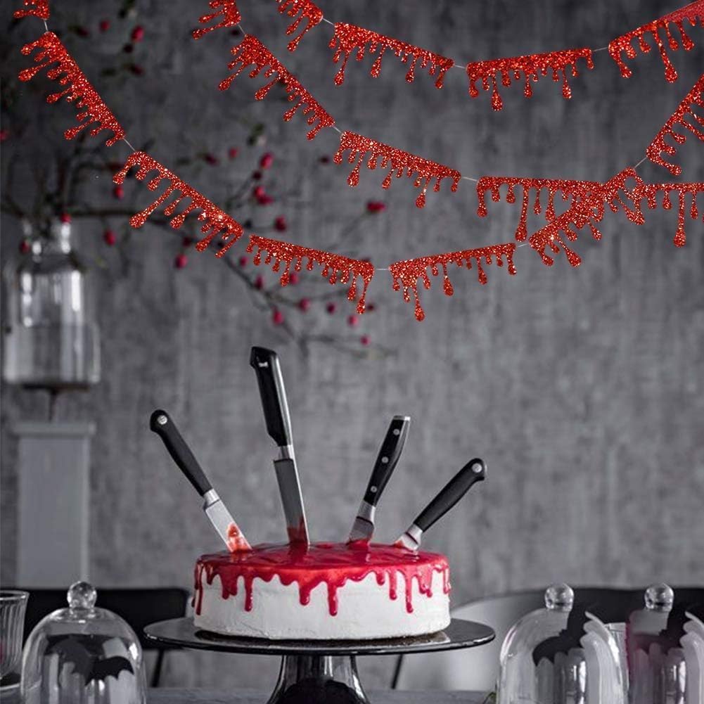 Cheerland Glitter Red Blood Drop Garland Vampire Party Decorations Vampire Diaries Birthday Decorations Bloody Decor Flag Banner Hanging Horror Movie Theme Creepy Murder Spooky Bday Party Supplies