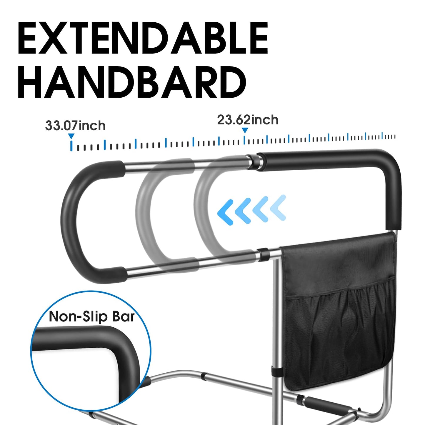 Bed Rails for Elderly Adults Safety, Stainless Steel Bed Assist Rail with Adjustable Side Railings for Seniors Bedside Fall Prevent Grab Bar with Storage Pocket,Fits King Queen Full Twin Bed