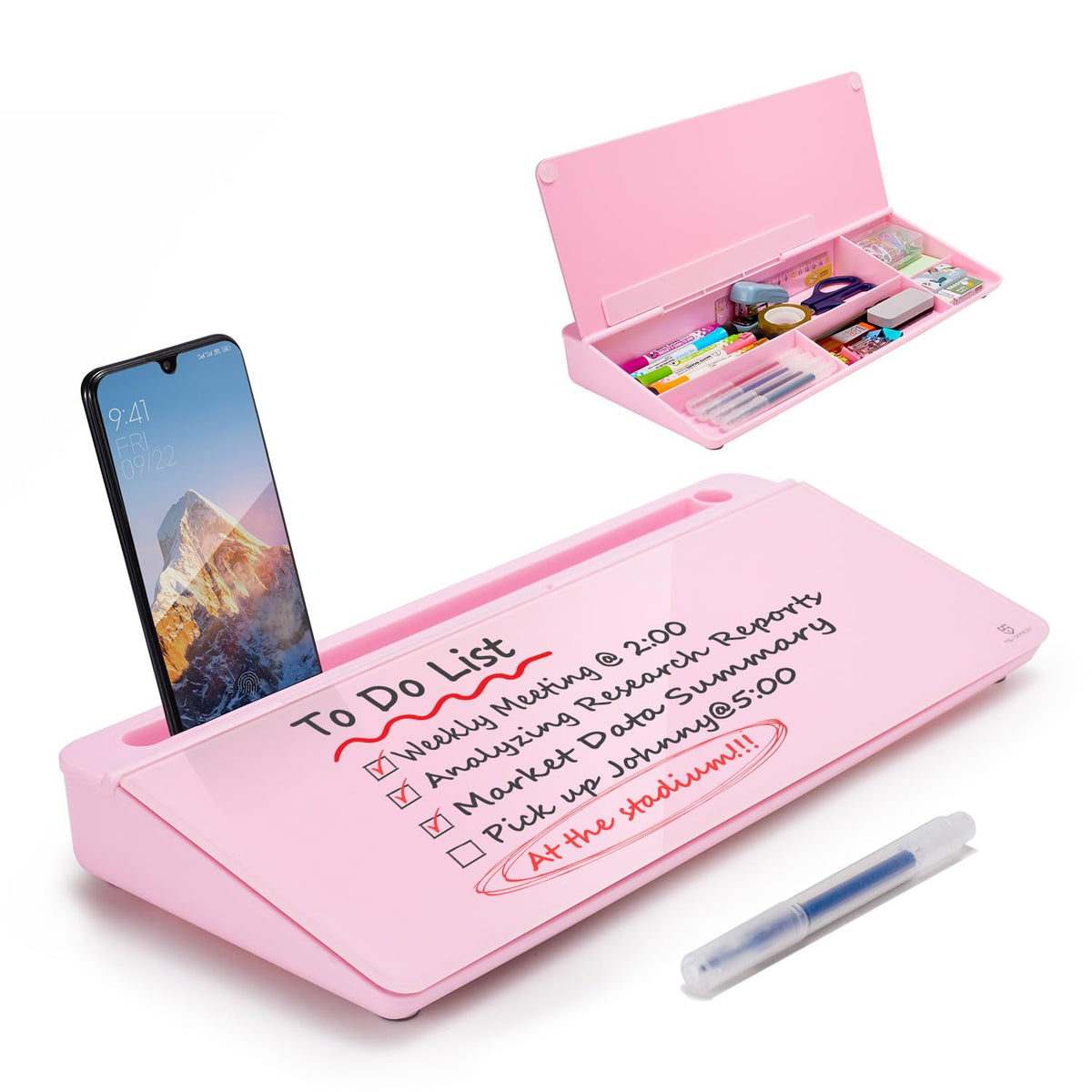 Small Glass Desktop Whiteboard Dry-Erase-Board - Computer Keyboard Stand White Board Surface Pad with Drawer, Desk Organizers with Accessories for Office, Home, School Supplies