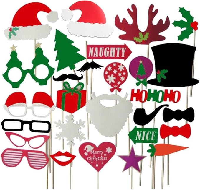 BinaryABC Christmas Party Photo Booth Props for Party Decoration (28PCS)