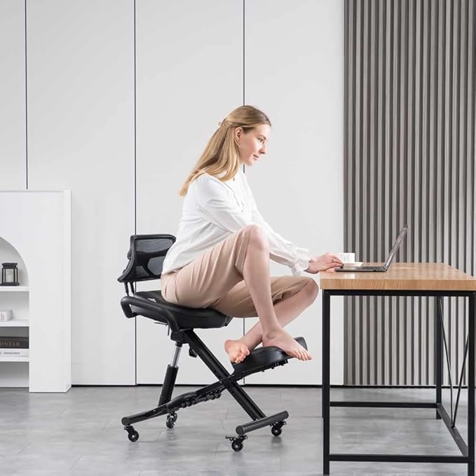 Ergonomic Kneeling Chair with Back Support and Wheels for Office, Adjustable Balance Chair for Home,Black