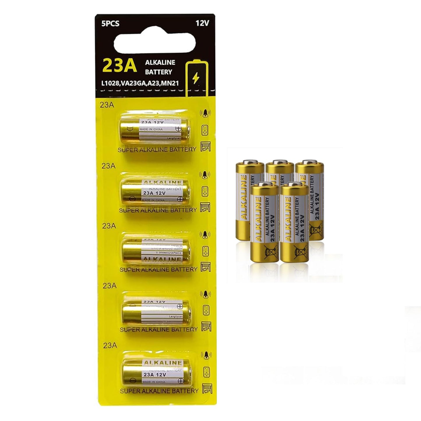 23A 12 Volt Battery, 12V Battery For Remote, Alkaline 5 Pack, For Remote Control,Doorbell,Alarm Clock,Car Key,Igniter