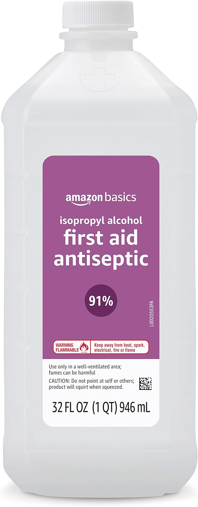 Amazon Basics Isopropyl Alcohol 91% First Aid Antiseptic, Multipurpose Disinfectant, Unscented, 32 fl oz (Pack of 1) (Prev...