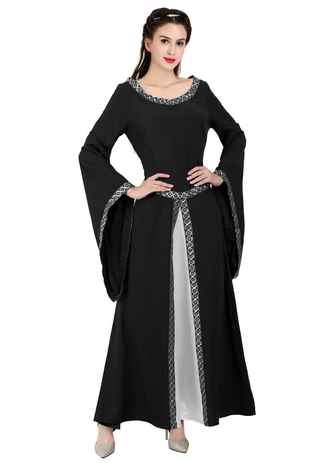 Kranchungel Medieval Dress for Women Renaissance Costume Dress Irish Over Long Dresses Cosplay Retro Gown Black X-Small