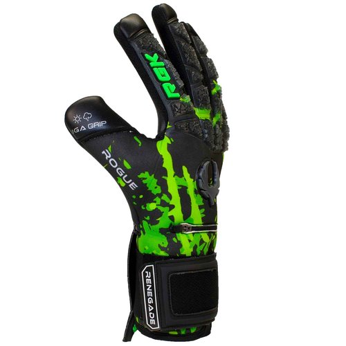Renegade GK Limited Edition Rogue Venom Goalie Gloves with Fingersaves | 4mm Giga Grip | Black & Green Soccer Goalkeeper Gloves (Size 6, Youth, Kids, Neg. Cut, Level 4+)