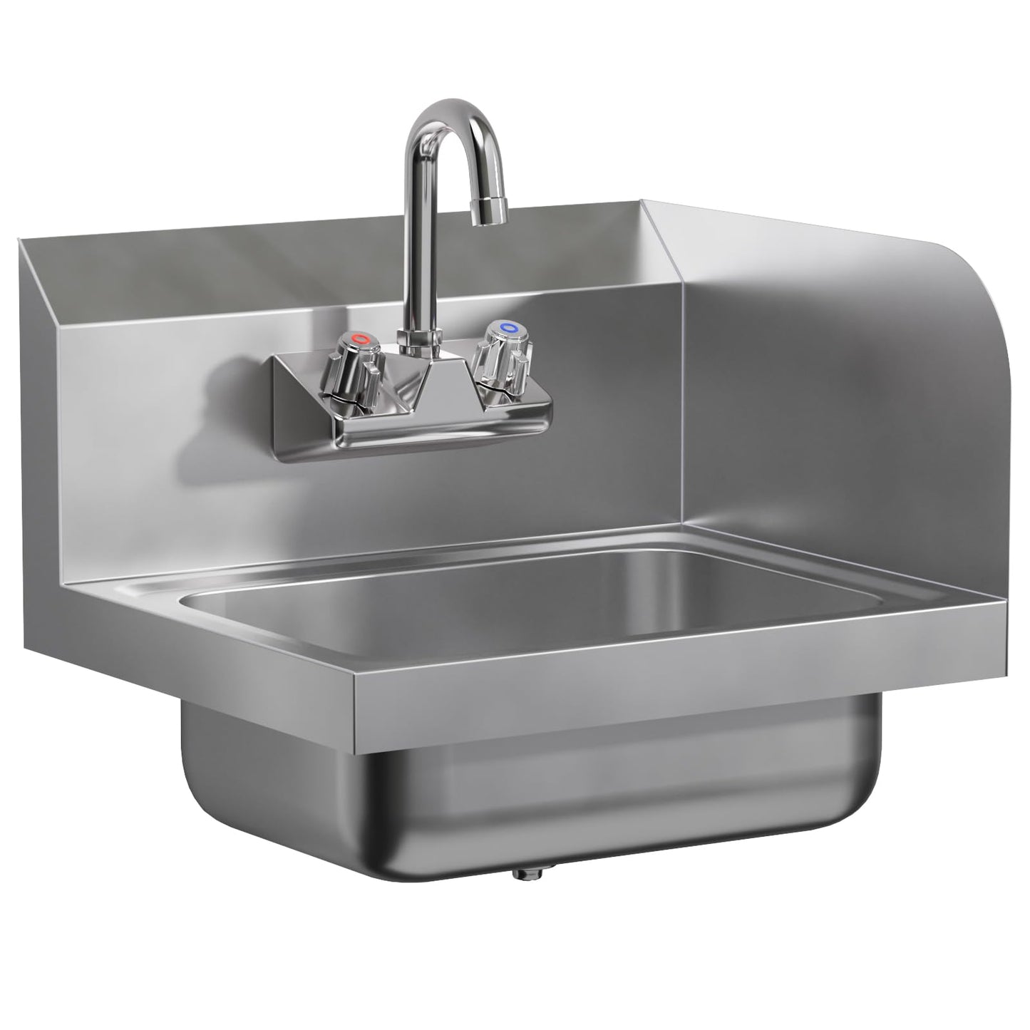 AmGood Stainless Steel Wall Mount Hand Sink with Faucet and Right Sidesplash 17" x 15" | NSF Commercial Hand Washing Basin For Restaurant, Kitchen and Home | Bowl Size: 10" x 14"