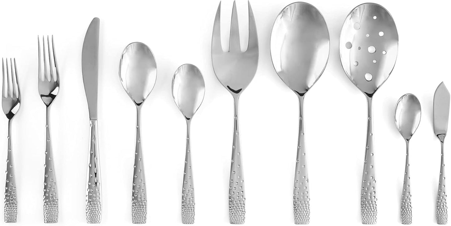 nambe Dazzle 45-Piece Flatware Set Service for 8 Plus Butter Knife, Sugar Spoon and 3 Piece Hostess Set, 18/10 Mirror Stainless Steel Silverware Cutlery Set, Dishwasher Safe