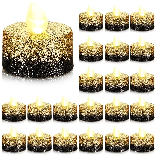 Retisee 48 Pcs Flameless LED Tea Lights Gold Black Glitter Electric Fake Candles for Centerpieces Battery Operated Anniver...