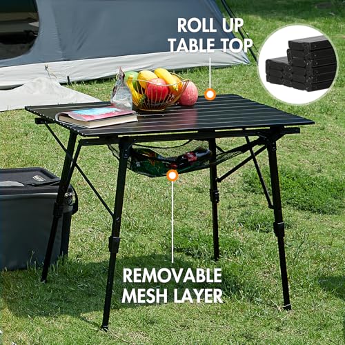 PORTAL Camping Table Foldable Portable with Adjustable Legs, Aluminum Folding Table Roll Up Table with Carrying Bag for Ou...