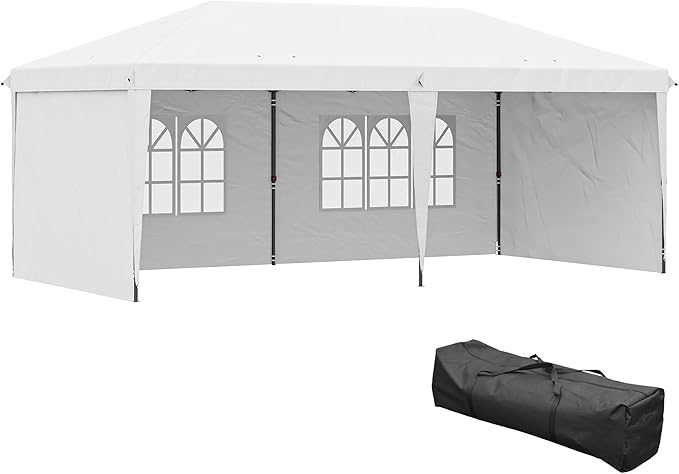 Outsunny 10' x 20' Pop Up Canopy Tent with 4 Sidewalls, Heavy Duty Tents for Parties, Outdoor Instant Gazebo with Carrying...