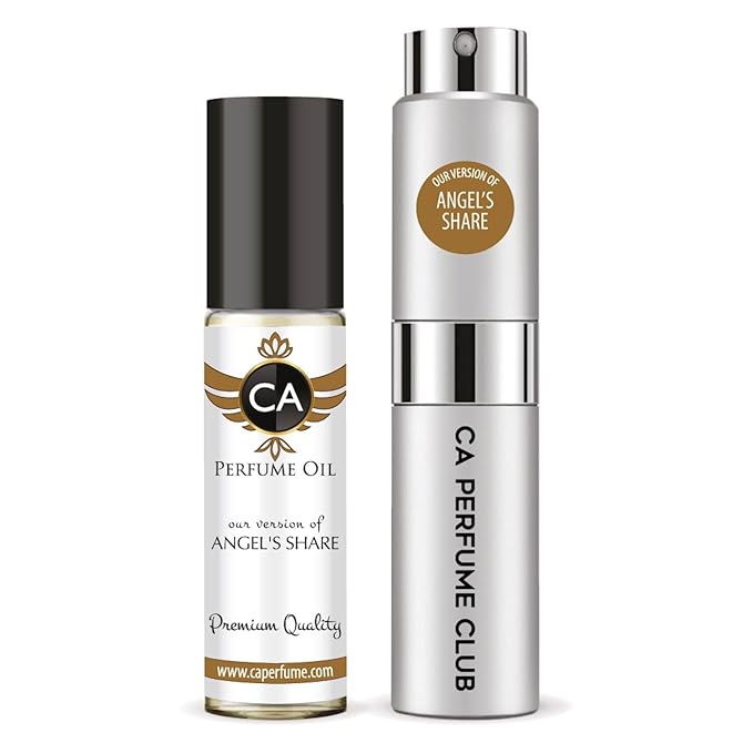 CA Perfume Duo Impression of Angel's Share For Women And Men Perfume Layering Set Long Lasting Travel Size EDP + Body Oil Roll-On Bottle 0.27 Fl Oz+0.33 Fl Oz