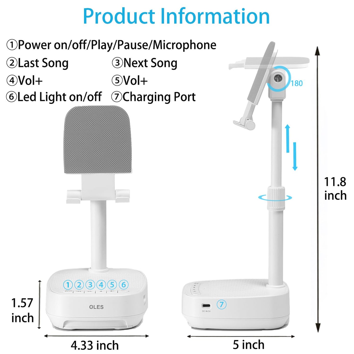 OLES Gifts for Men Women, Adjustable Cell Phone Stand with Wireless Bluetooth Speaker(7-11''Height), Unique Birthday Gifts for Dad Mom Him, Phone Holder Led Color Light for iPhone/Android/Tablets