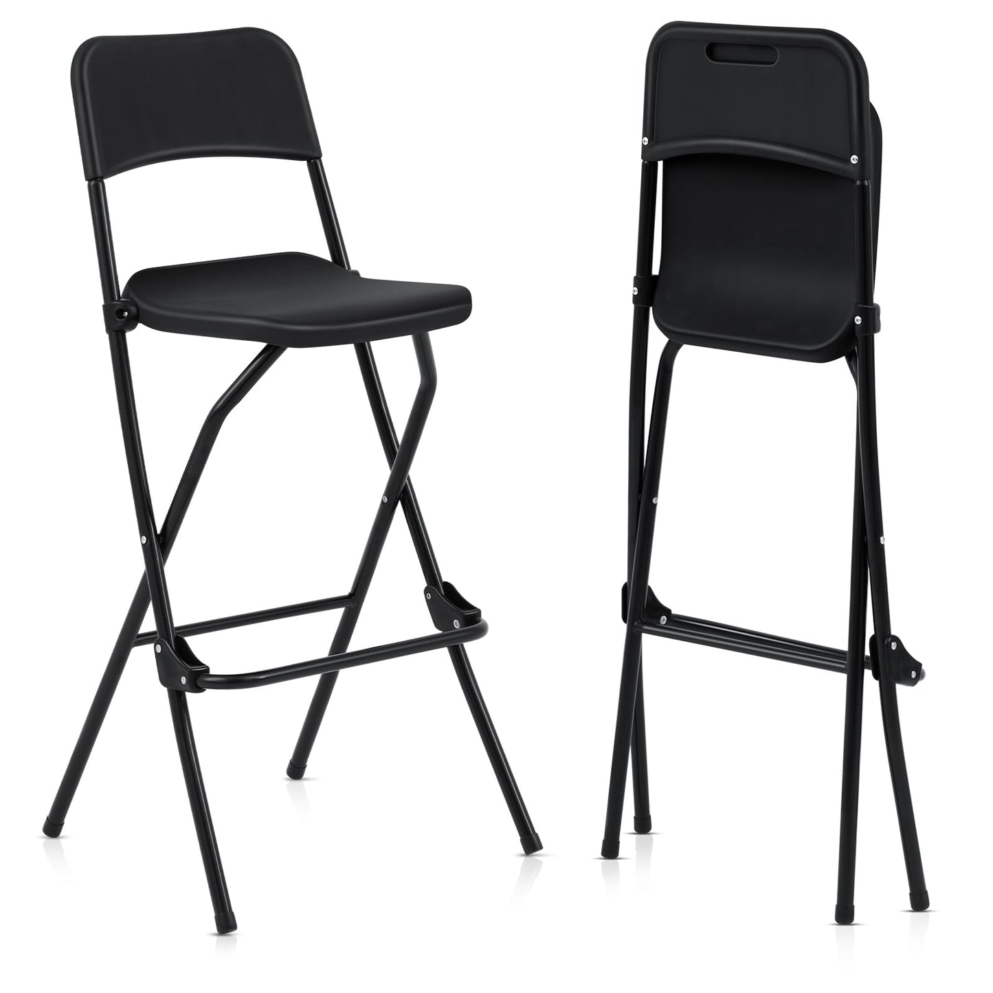 Sintuff 2 Pcs Folding Bar Stool with Back Tall Foldable Stool Chair Portable High Folding Bar Chair Counter Height Seat for Kitchen Island Shop Cafe Dining Room (Black)