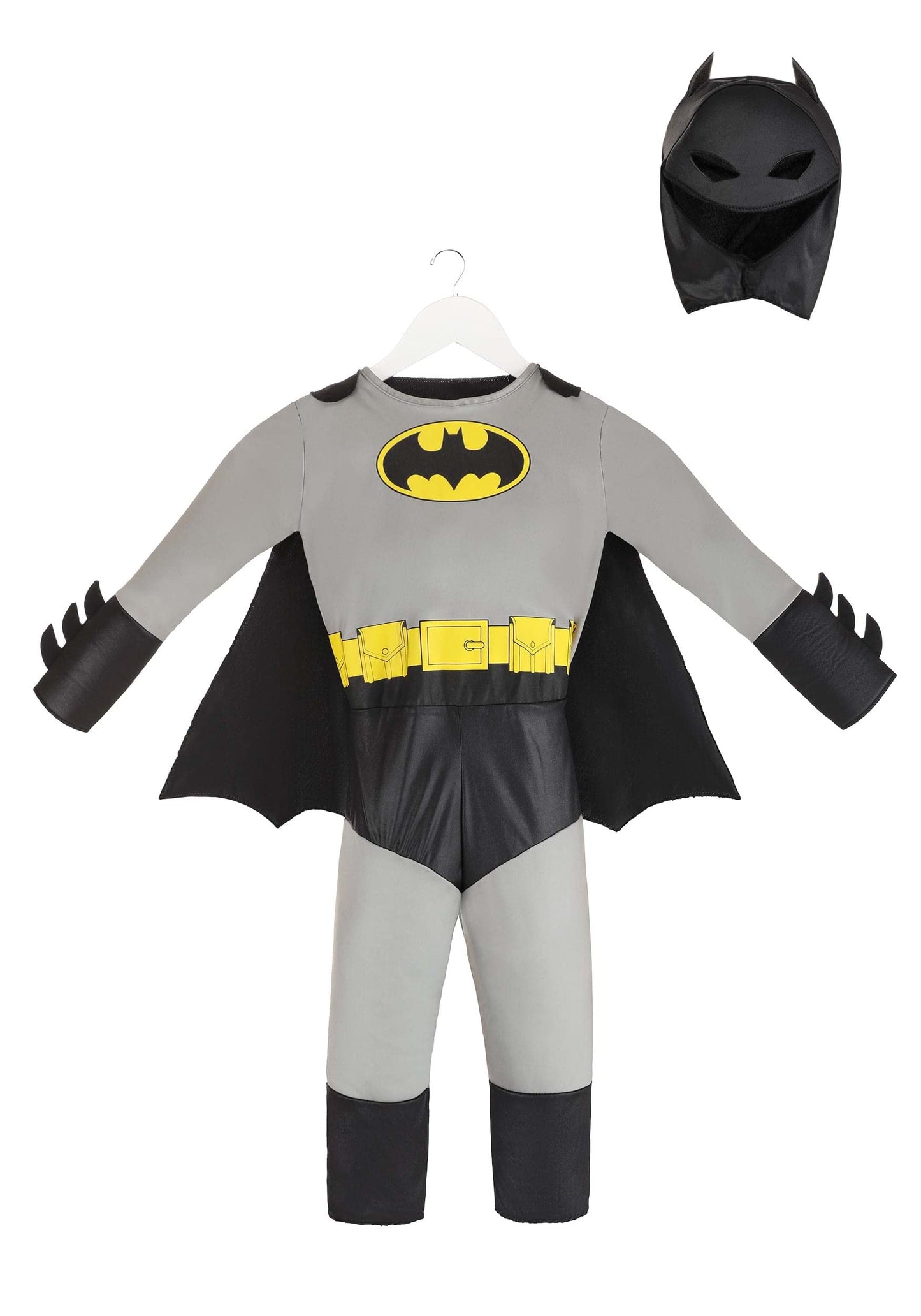 Toddler Classic Batman Costume, Black Superhero Suit, Cape, Mask & Foam Muscles for Movie Hero Cosplay Dress-Up 2T