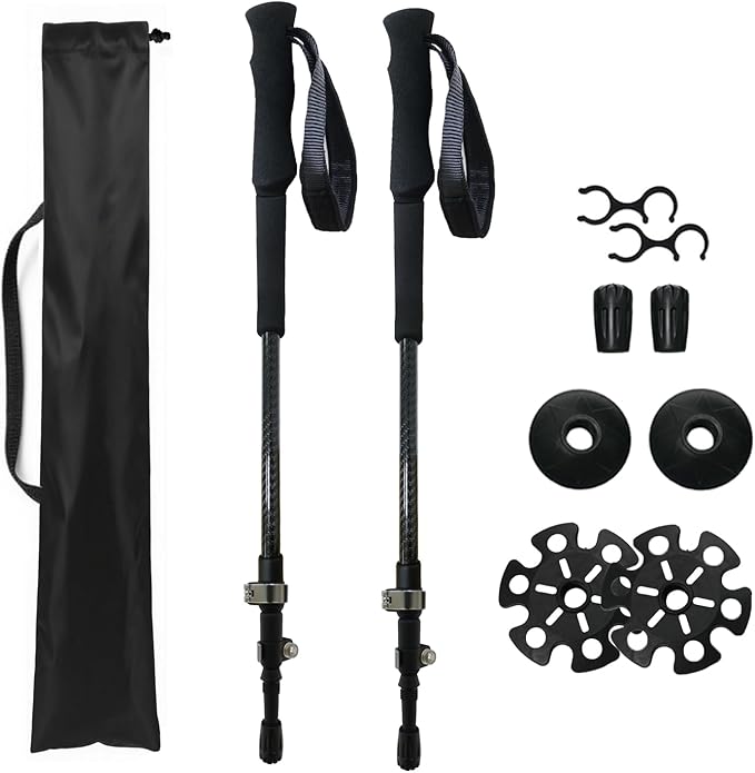 Hiking Poles 2 Pc - Collapsible Lightweight Carbon Fiber Trekking Poles, Adjustable & Telescopic for Backpacking, EVA Swea...