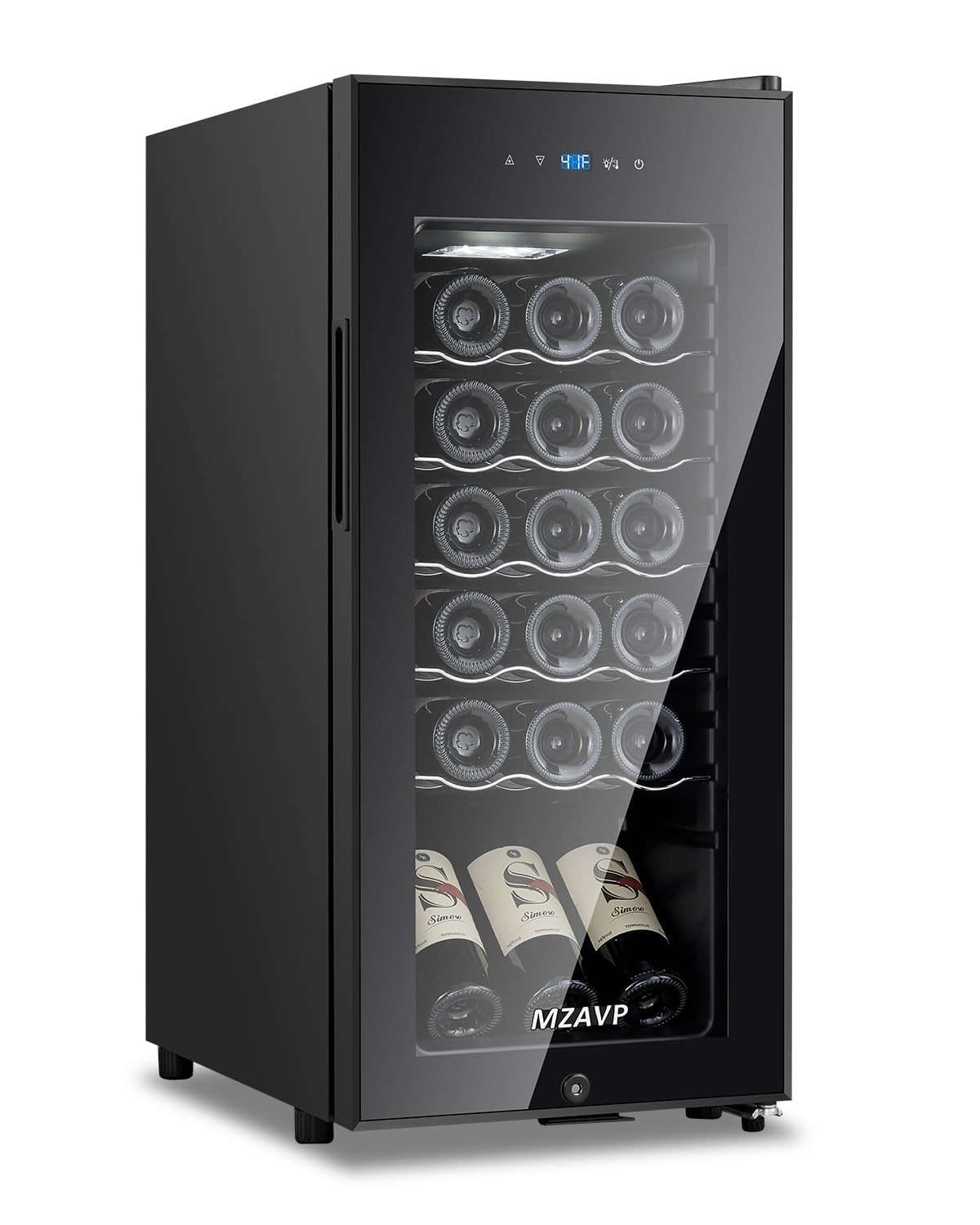 MZAVP Mini Wine Fridge-Black, 18 Bottles Low Noise Compressor Wine Cooler, Freestanding Wine Cellar with Glass Door and Digital Temperature Control, 14 Inch Wine Refrigerator for Bar, Home & Office