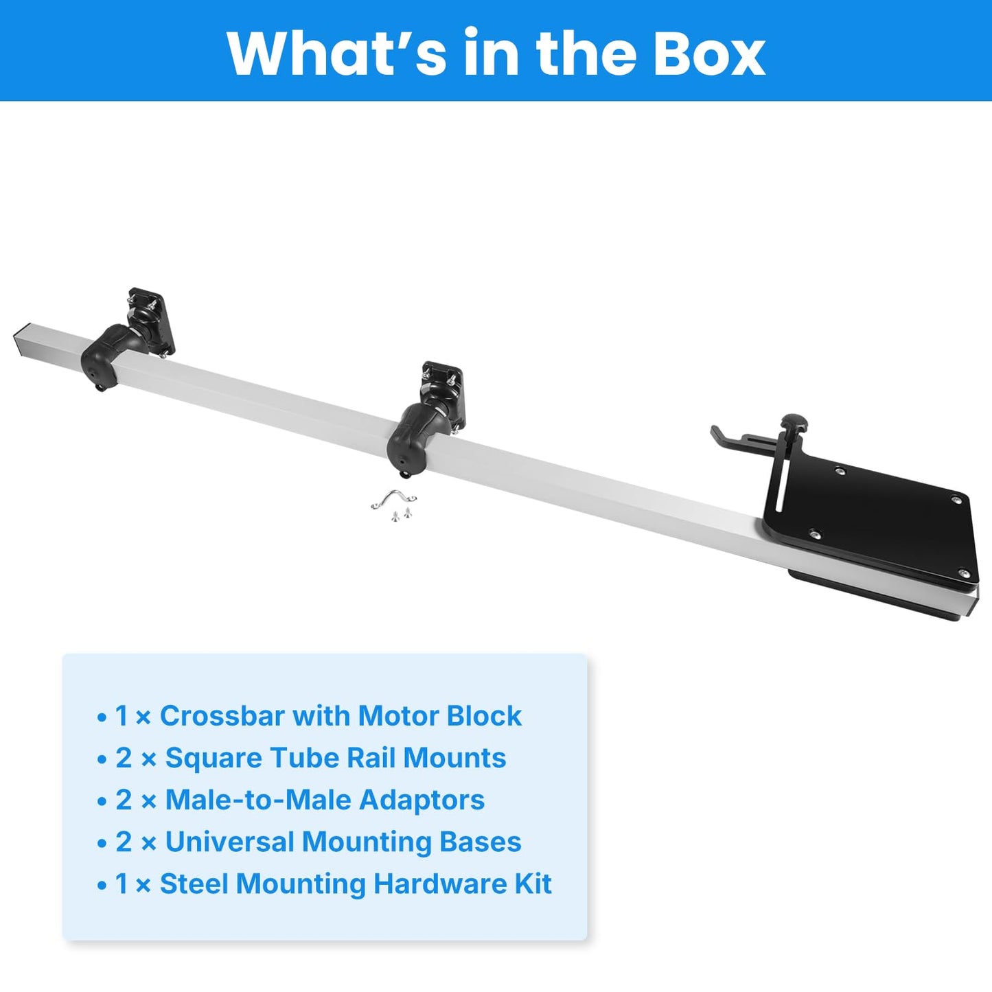 Universal Kayak Trolling Motor Mount Kit, 46.6 Inch Adjustable Heavy Duty Aluminum Crossbar Bracket, Transom Clamp On Electric Motor Mount for Minn Kota MotorGuide Newport up to 60 lbs Thrust